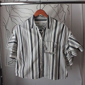 A New Day Ruffle Button-down Striped Top. NWOT.